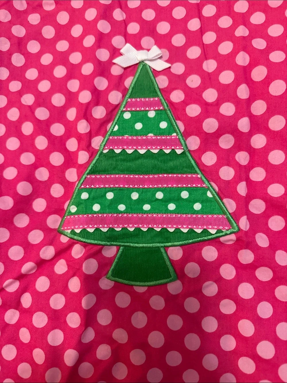 Girls Reversible Pink Polka Dot Dress with Green Tree Applique